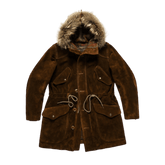 Men's Hooded Brown Suede Parka