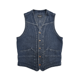 Men's Distressed Honeycomb Denim V-neck Vest
