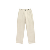White High Waist Heeringbone Twill Pants with Buckleback