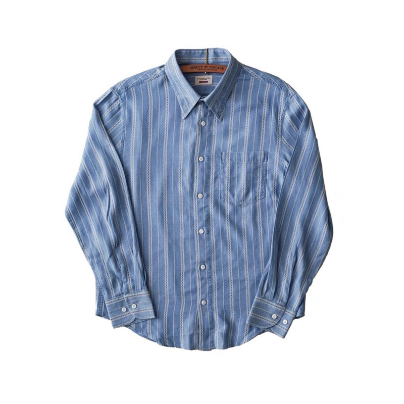 Men's Jacquard Striped Long Sleeves Denim Shirt XL / Blue Men's Jacquard Striped Long Sleeves Denim Shirt XL / Blue