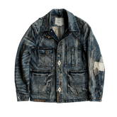 Men's Washed Distressed Patchwork Denim Barn Jacket