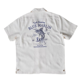 Men's Blue Marlin Embroidery Camp Collar Shirt Short Sleeves