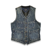 Distressed Discharge Print Striped V-neck Denim Vest