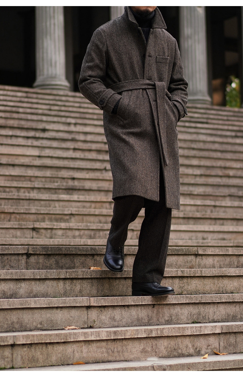 Brown Herringbone Tweed Balmacaan Coat – Crush on Retro