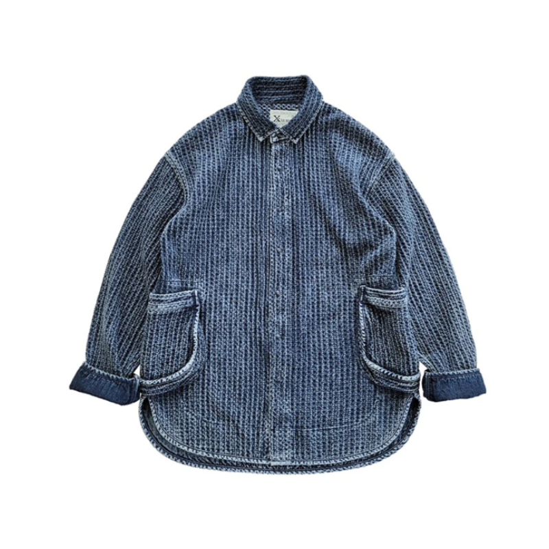 Men's Washed Sashiko Shirt Jacket – Crush on Retro Men's Washed Sashiko Shirt Jacket – Crush on Retro