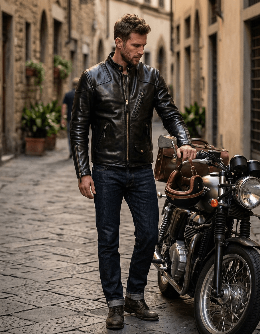 Men's 1900s Motorcycle Leather Jacket – Crush on Retro Men's 1900s Motorcycle Leather Jacket – Crush on Retro