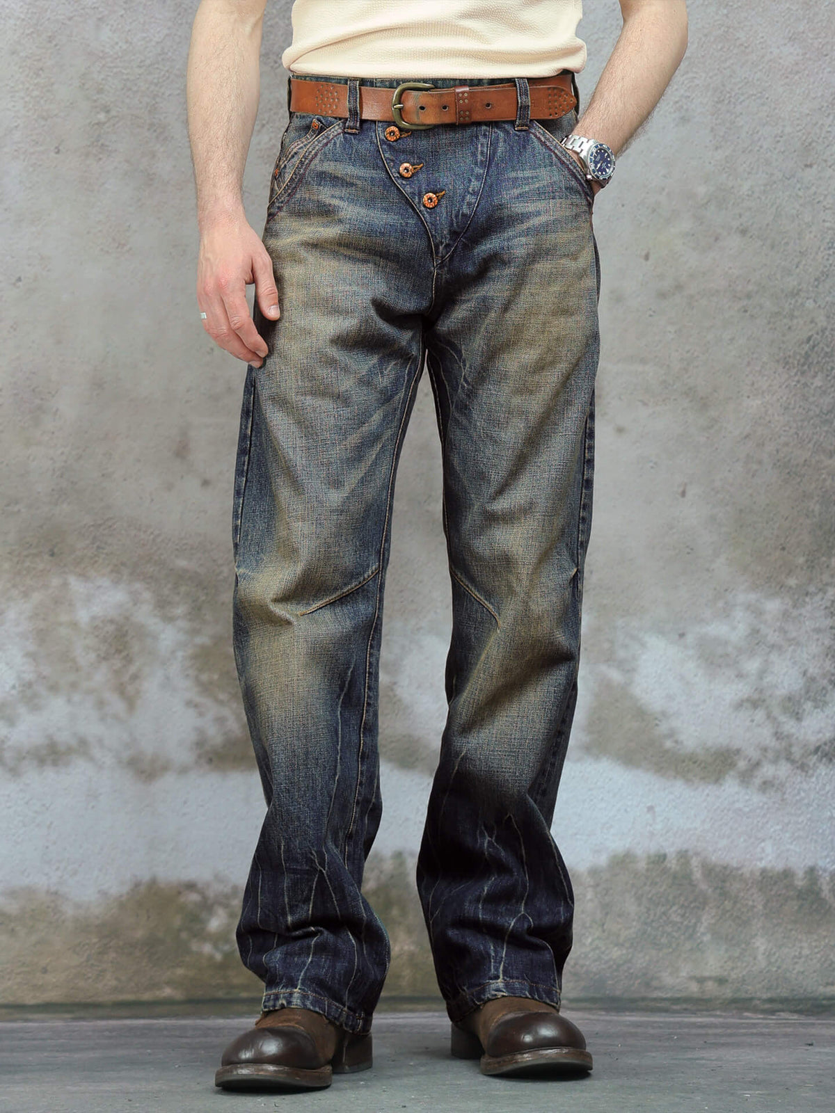 Men's 15oz Distressed Selvedge Bootcut Jeans