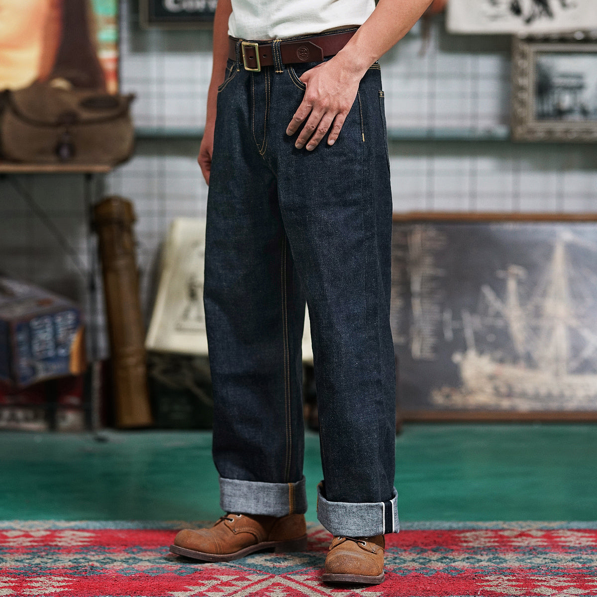 Wide Leg Raw Denim Jeans Mens SELVEDGE REGULAR FIT STRAIGHT JEANS