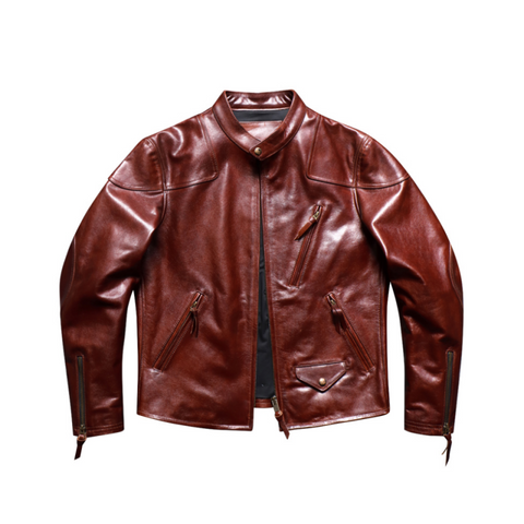 Men's 1900s Biker Leather Jacket, Burgundy