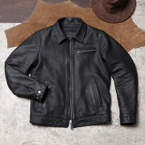 Men's 1930s Biker Jacket, Matte Black