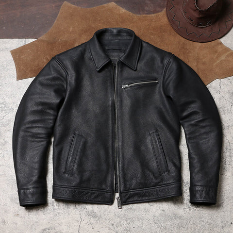 Men's 1930s Biker Jacket, Matte Black