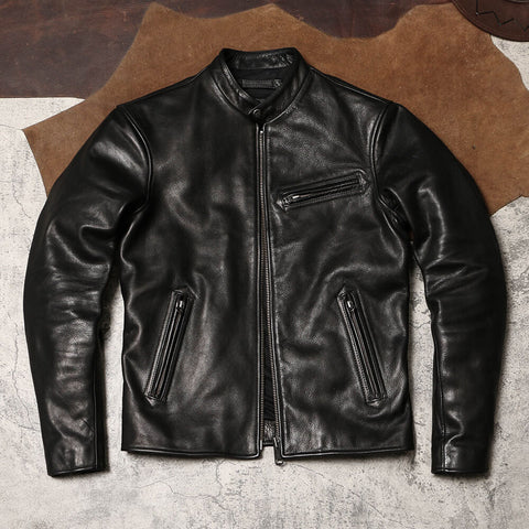 Men's 1930s Biker Jacket, Tumbled Cowhide