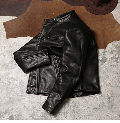 Men's 1930s Biker Jacket, Tumbled Cowhide