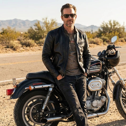 Men's 1930s Biker Jacket, Tumbled Cowhide