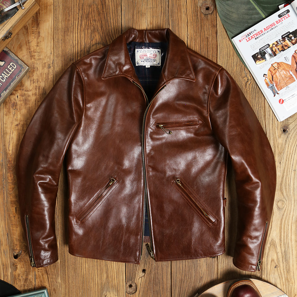 Men's 1930s Mulholland Motorcycle Leather Jacket Red Brown – Crush on Retro