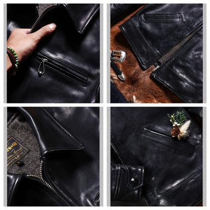 1930s Sports Leather Jacket Black