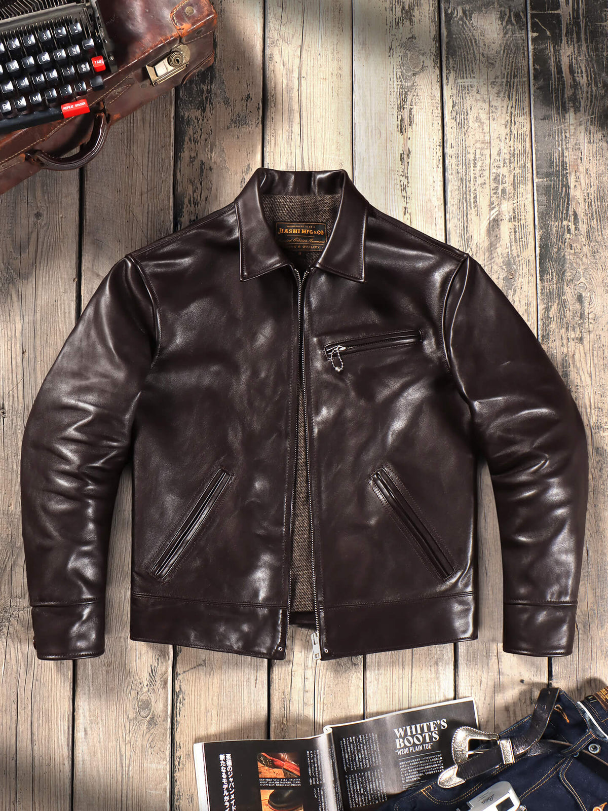 1930s Sports Leather Jacket Coffee