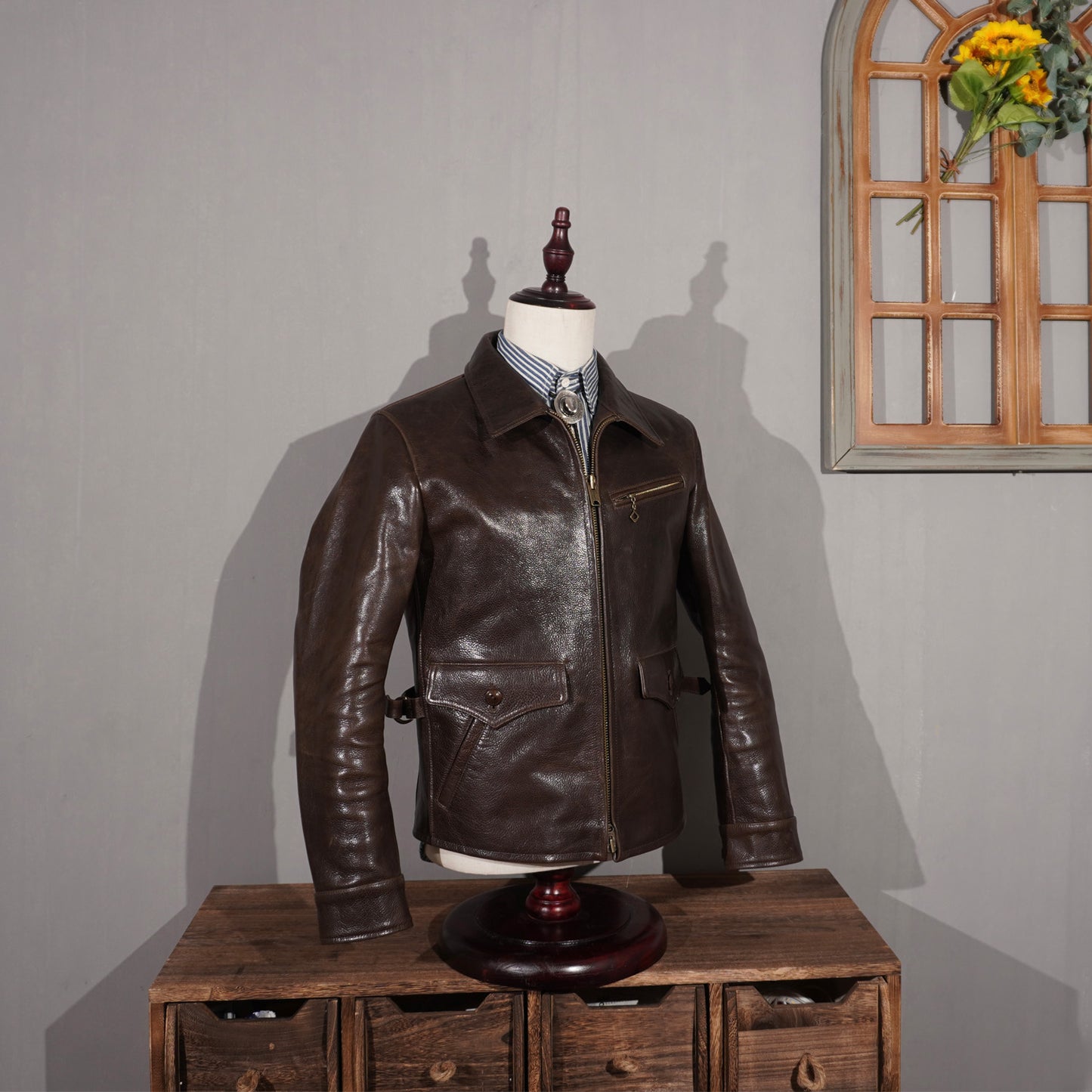 Men's 1930s Newsboy Leather Jacket Cowhide