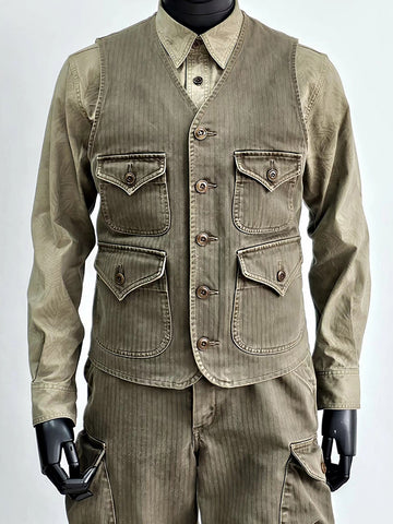 メンズ Vネック マルチポケット ベスト