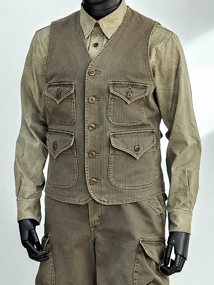 メンズ Vネック マルチポケット ベスト