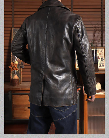 Men's Mid Length 740N Leather Pea Coat
