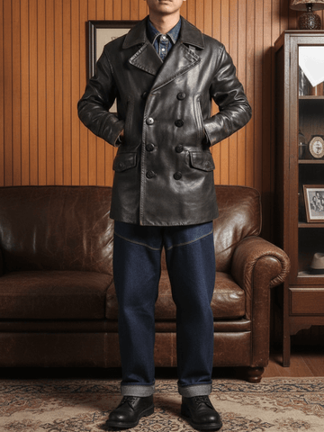 Men's Mid Length 740N Leather Pea Coat