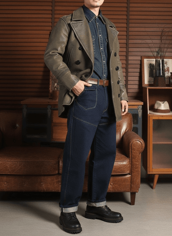 Men's Mid Length 740N Leather Pea Coat