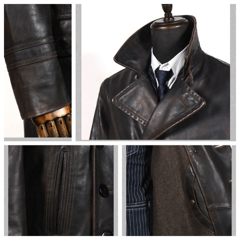 Men's Mid Length 740N Leather Pea Coat