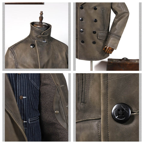 Men's Mid Length 740N Leather Pea Coat