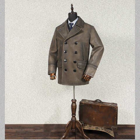 Men's Mid Length 740N Leather Pea Coat