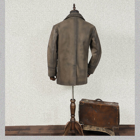 Men's Mid Length 740N Leather Pea Coat