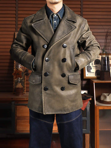 Men's Mid Length 740N Leather Pea Coat