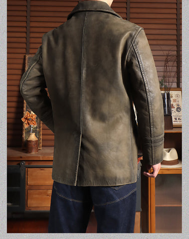 Men's Mid Length 740N Leather Pea Coat