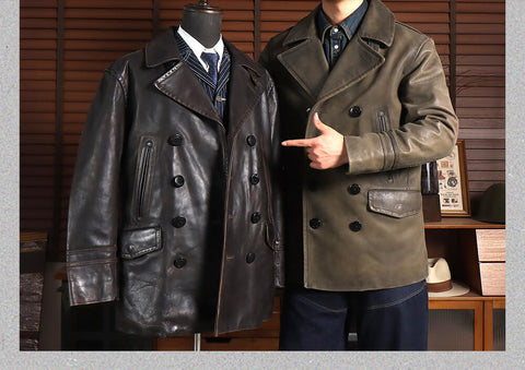 Men's Mid Length 740N Leather Pea Coat