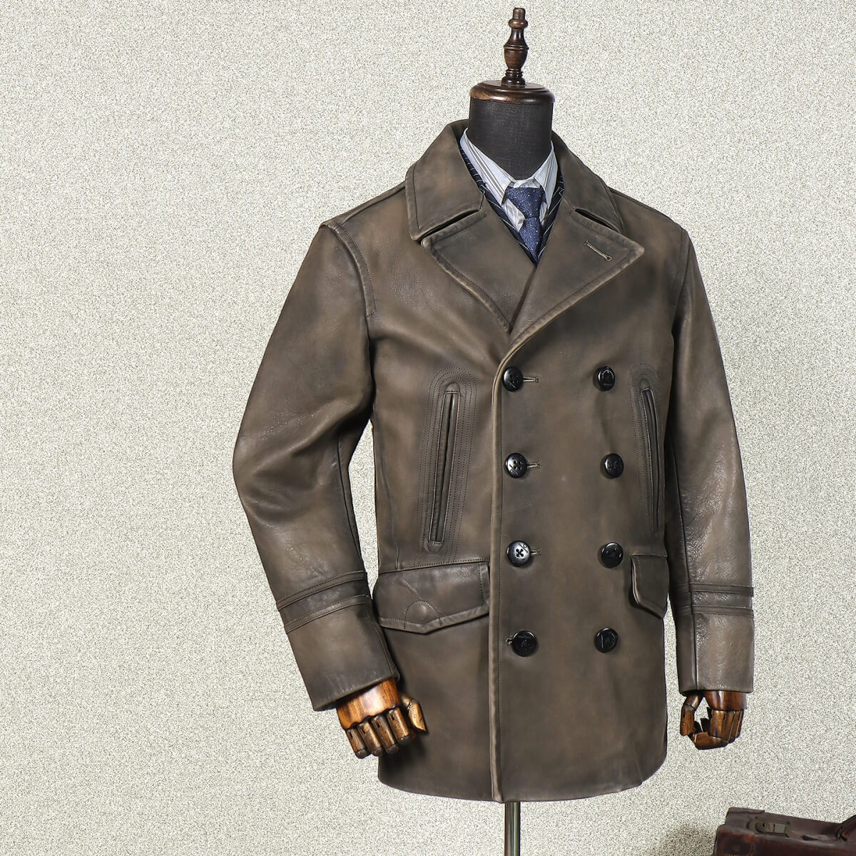 Men's Mid Length 740N Leather Pea Coat