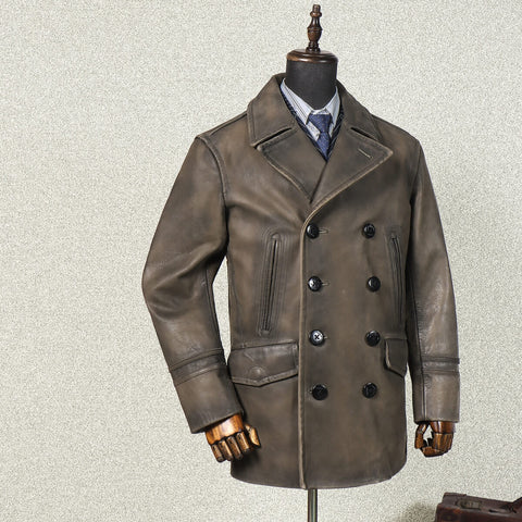 Men's Mid Length 740N Leather Pea Coat