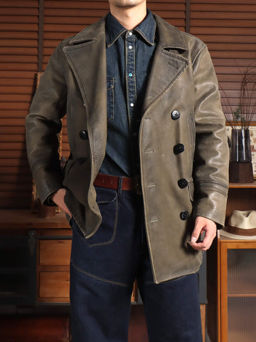 Men's Mid Length 740N Leather Pea Coat