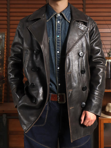 Men's Mid Length 740N Leather Pea Coat