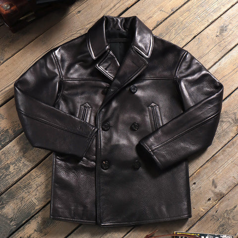 Men's 740N Leather Pea Coat, Grain Cowhide