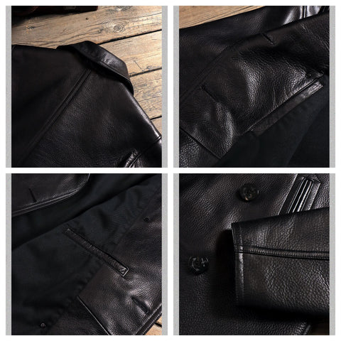 Men's 740N Leather Pea Coat, Grain Cowhide