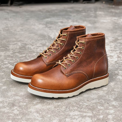 Men's Round Toe Boots, Oiled Shoulder Leather