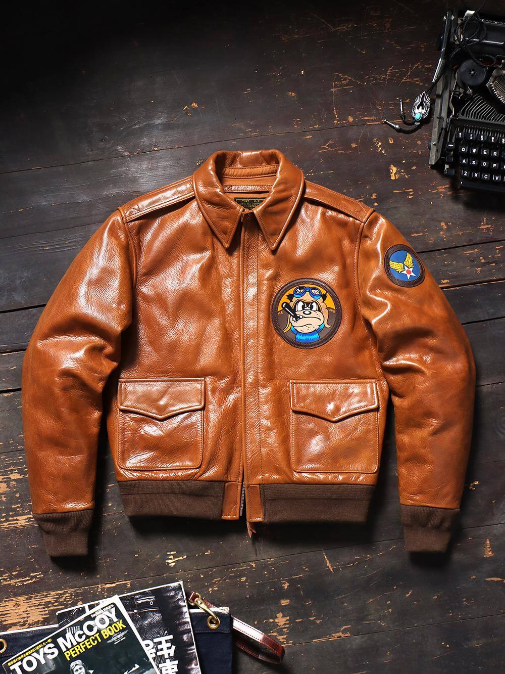 Pilot Jacket A2 Jacket Patches Men's Tobacco Brown Type A2 Flight