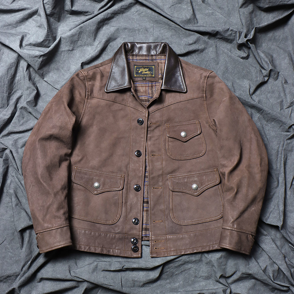 Men's Coffee Western Leather Jacket