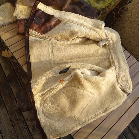 Men's Antique Leather-Trim Shearling Coat Type D3