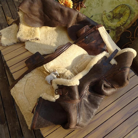 Men's Antique Leather-Trim Shearling Coat Type D3