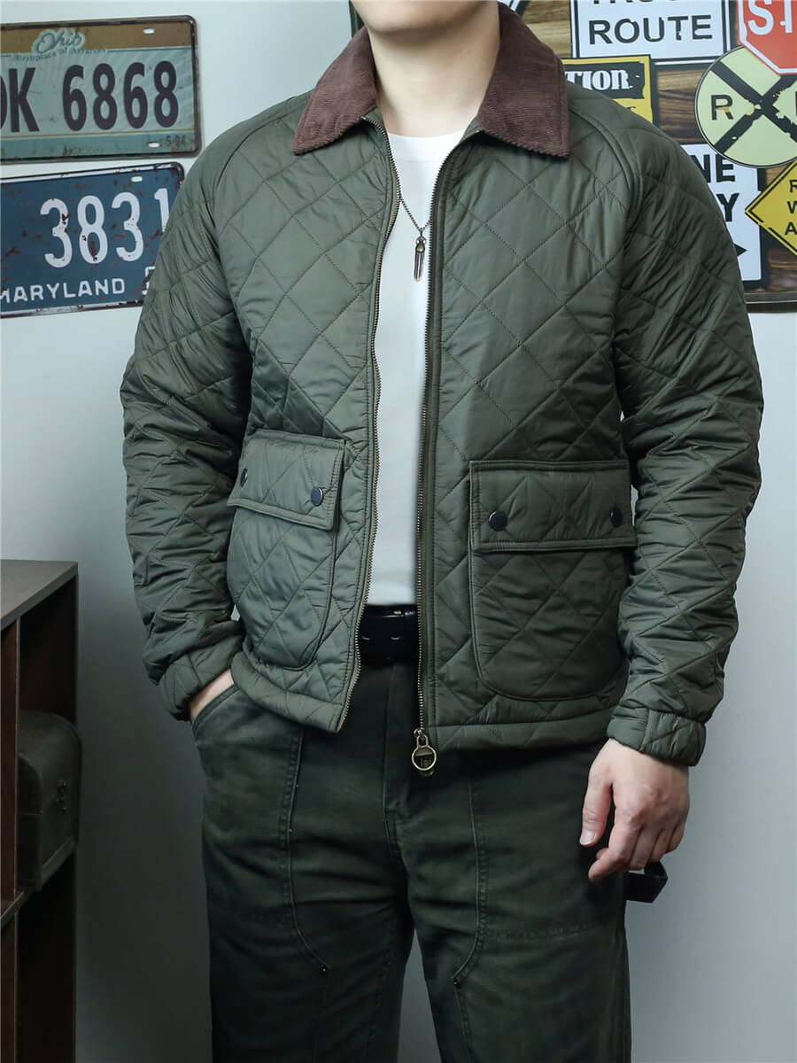 Men's Argyle Quilted Jacket Corduroy Collar