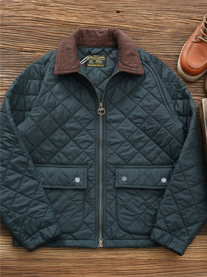 Men's Argyle Quilted Jacket Corduroy Collar