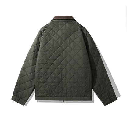 Men's Argyle Quilted Jacket Corduroy Collar