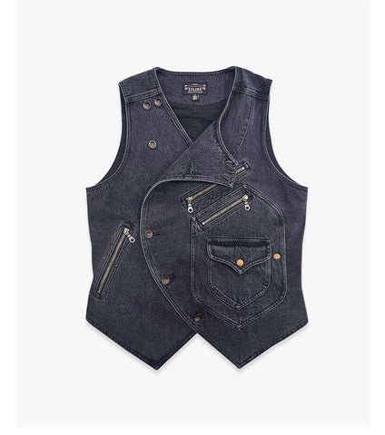 Men’s Asymmetric Biker Vest – Charcoal Black