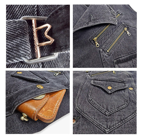 Men’s Asymmetric Biker Vest – Charcoal Black